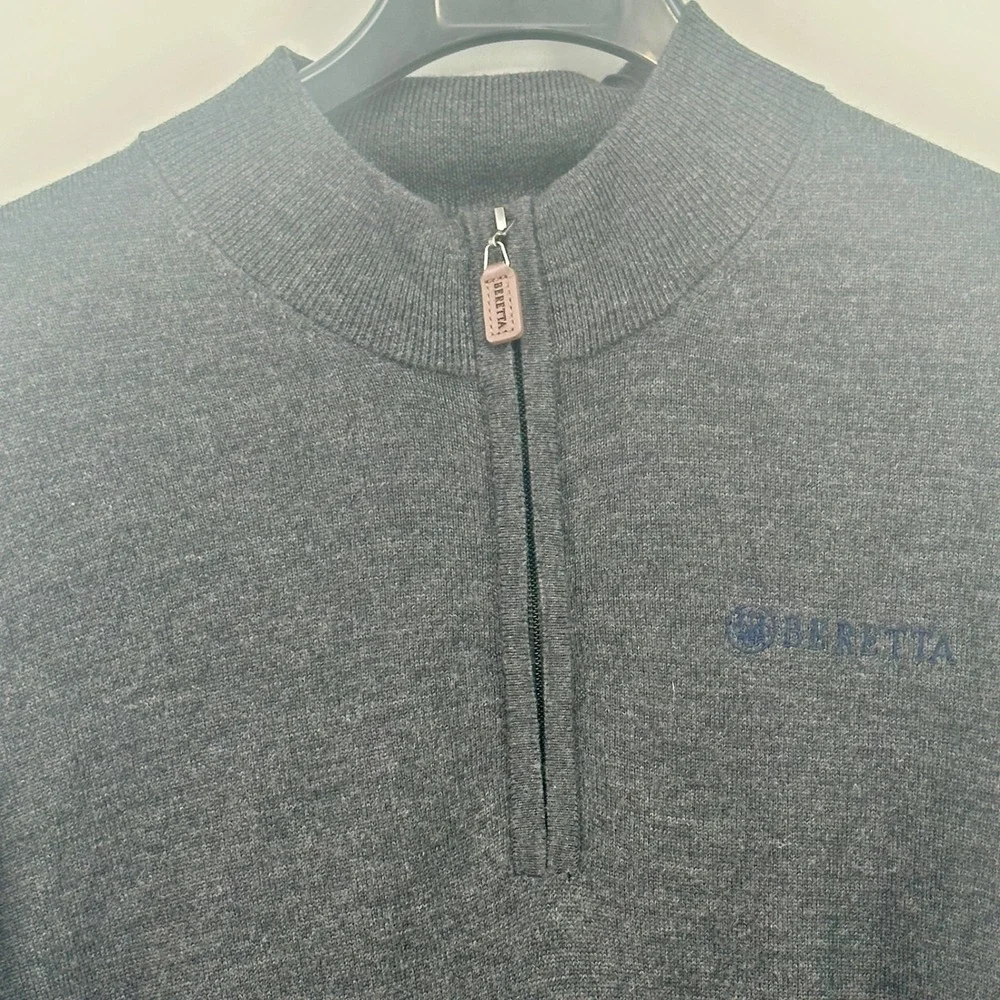 Beretta Quarter Zip Sweater Mens XL Charcoal Gray Solid 100% Merino Wool NWT